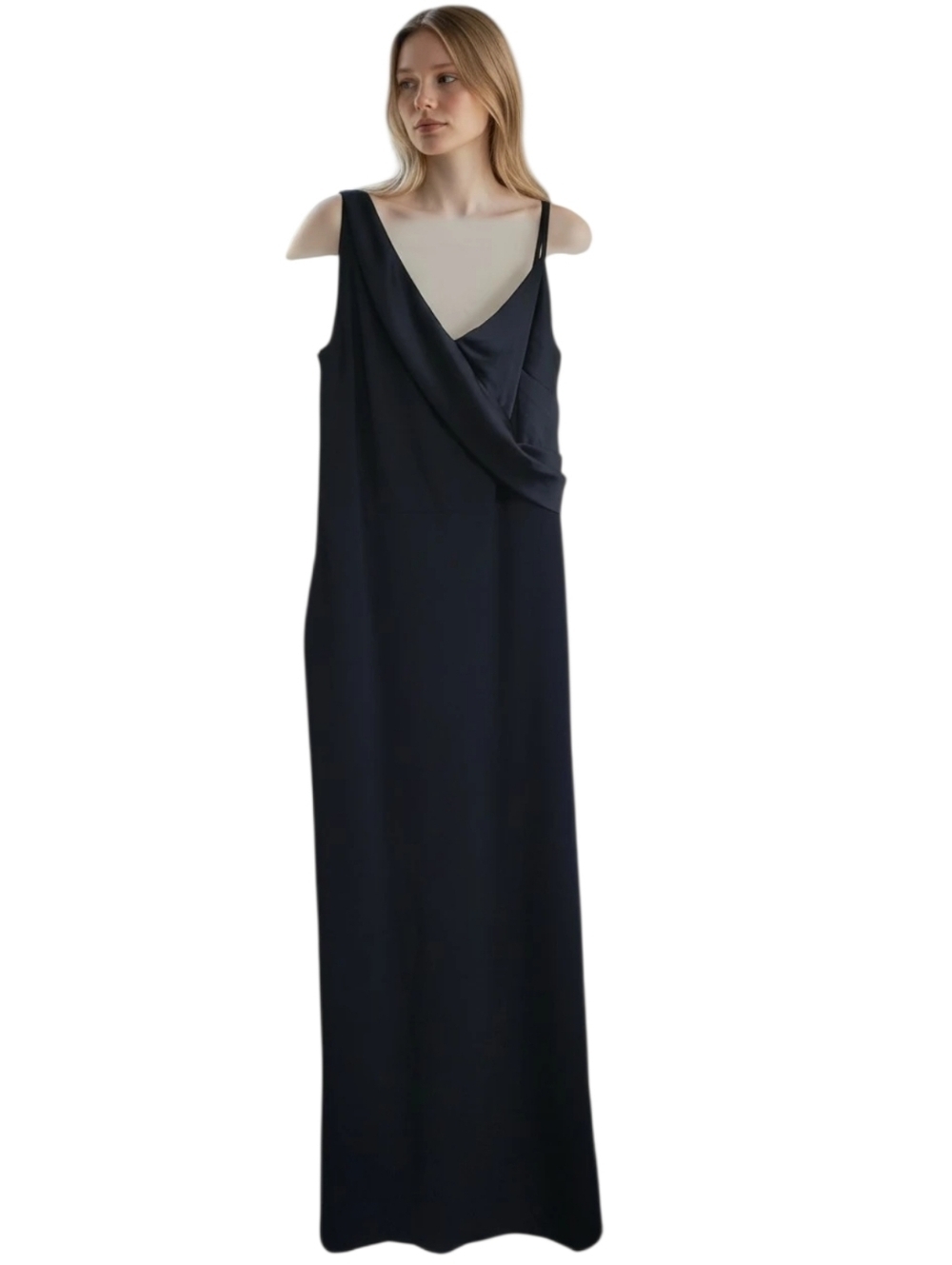 Lauren Ralph Lauren Black Sleeveless Draped V-Neck Cocktail Maxi Dress Size 14